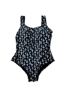 Emily B Originals Black Silver Metallic Foil Cross One Piece Swimsuit Swimwear S